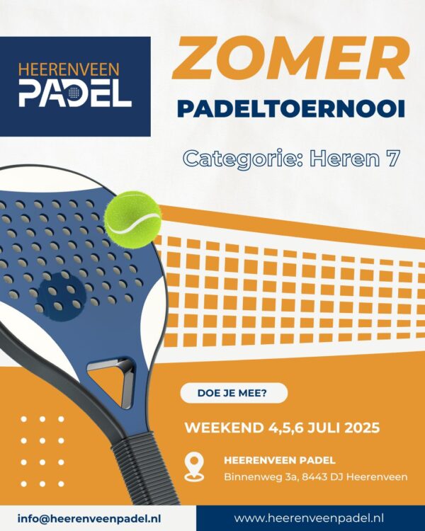 Zomer padeltoernooi outdoor - HEREN 7 (4/5/6 juli 2025)